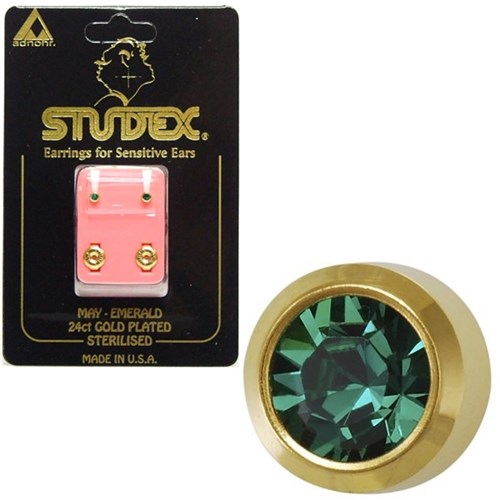 Birthstone Studs - Mini Bezel Gold - May / Emerald